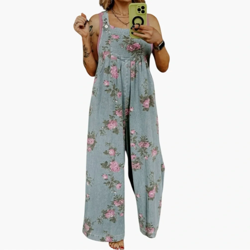 5221. Floral Denim Jumpsuit - Picture 1 of 1